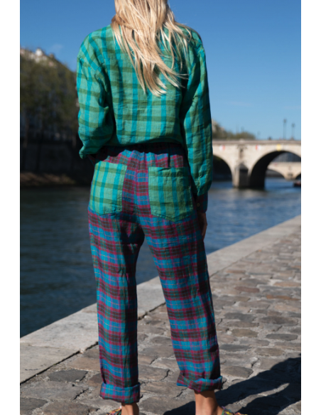 LOVE AND LET DYE Pantalon SKYE CHECK BLUE