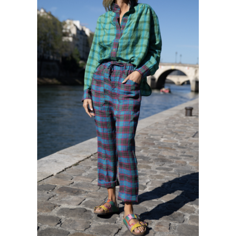 LOVE AND LET DYE Pantalon SKYE CHECK BLUE