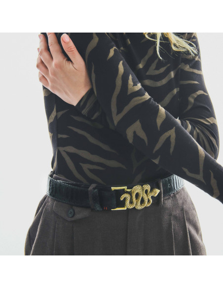 CLARIS VIROT Ceinture Python Noir