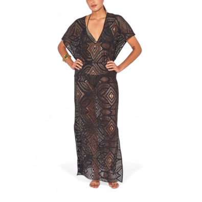 BELIZA Kaftan Long Crochet Noir