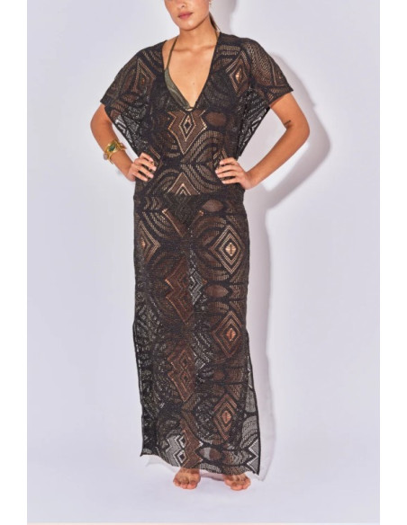 BELIZA Kaftan Long Crochet Noir