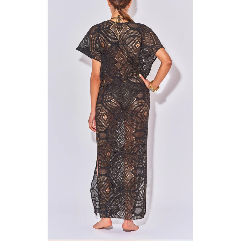 BELIZA Kaftan Long Crochet Noir