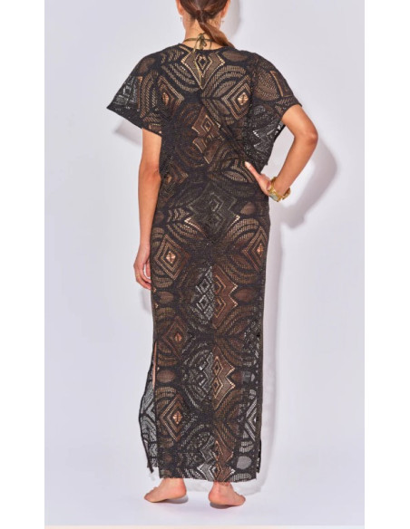 BELIZA Kaftan Long Crochet Noir