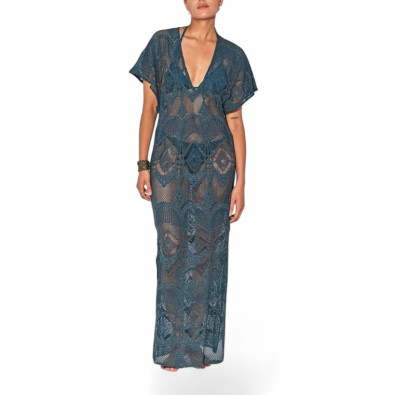 BELIZA Kaftan Long Crochet Petrol