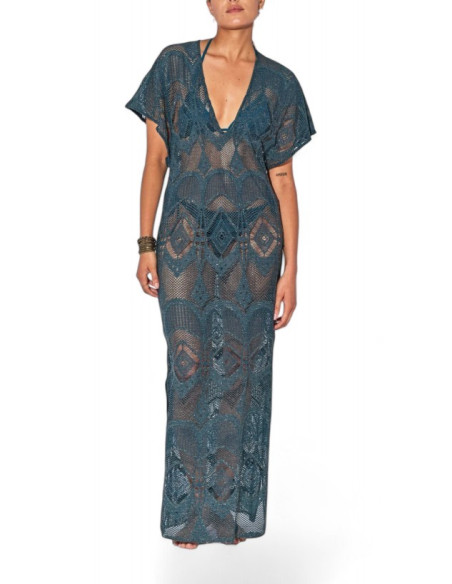 BELIZA Kaftan Long Crochet Petrol