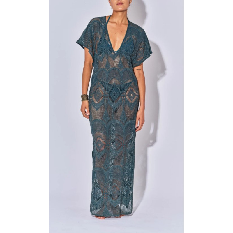 BELIZA Kaftan Long Crochet Petrol