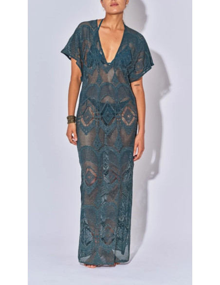 BELIZA Kaftan Long Crochet Petrol