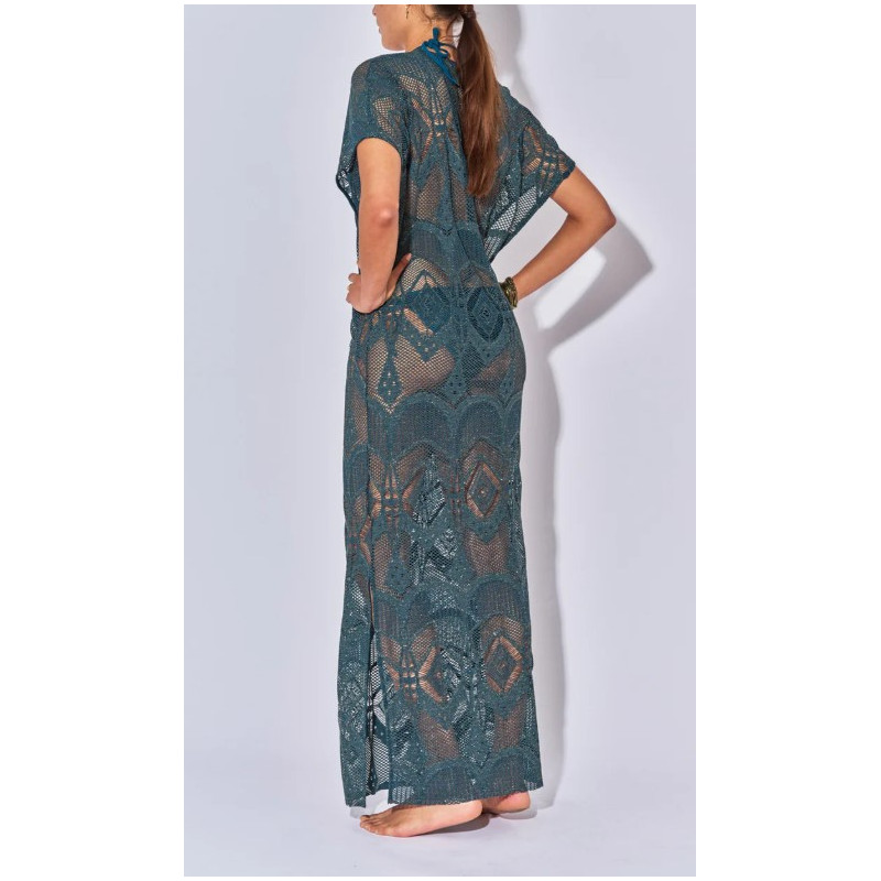 BELIZA Kaftan Long Crochet Petrol
