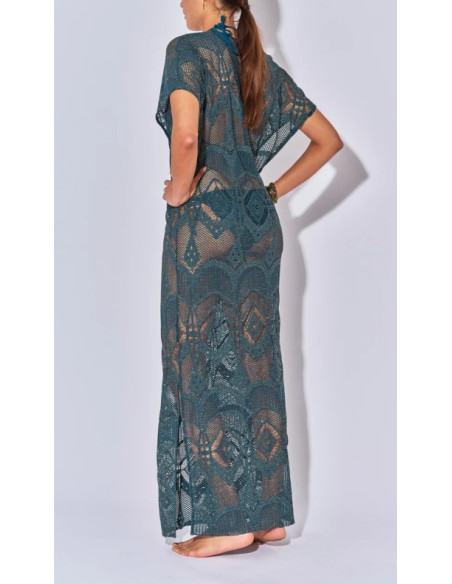 BELIZA Kaftan Long Crochet Petrol