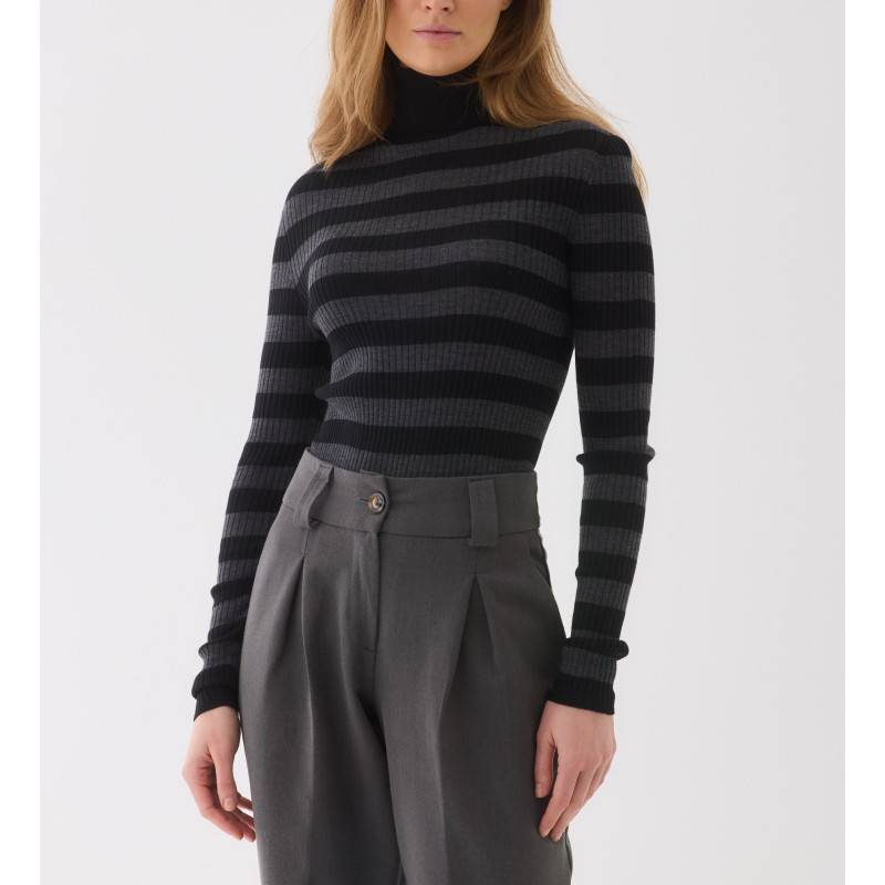 MAJESTIC FILATURES Pull Col roulé rayé