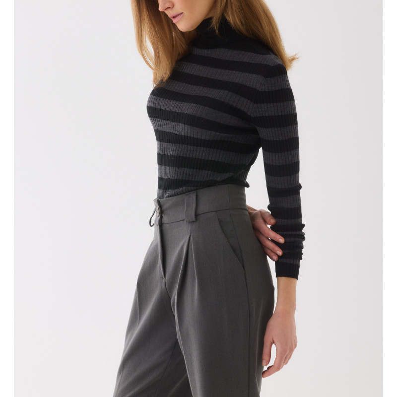 MAJESTIC FILATURES Pull Col roulé rayé