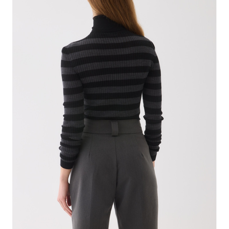 MAJESTIC FILATURES Pull Col roulé rayé