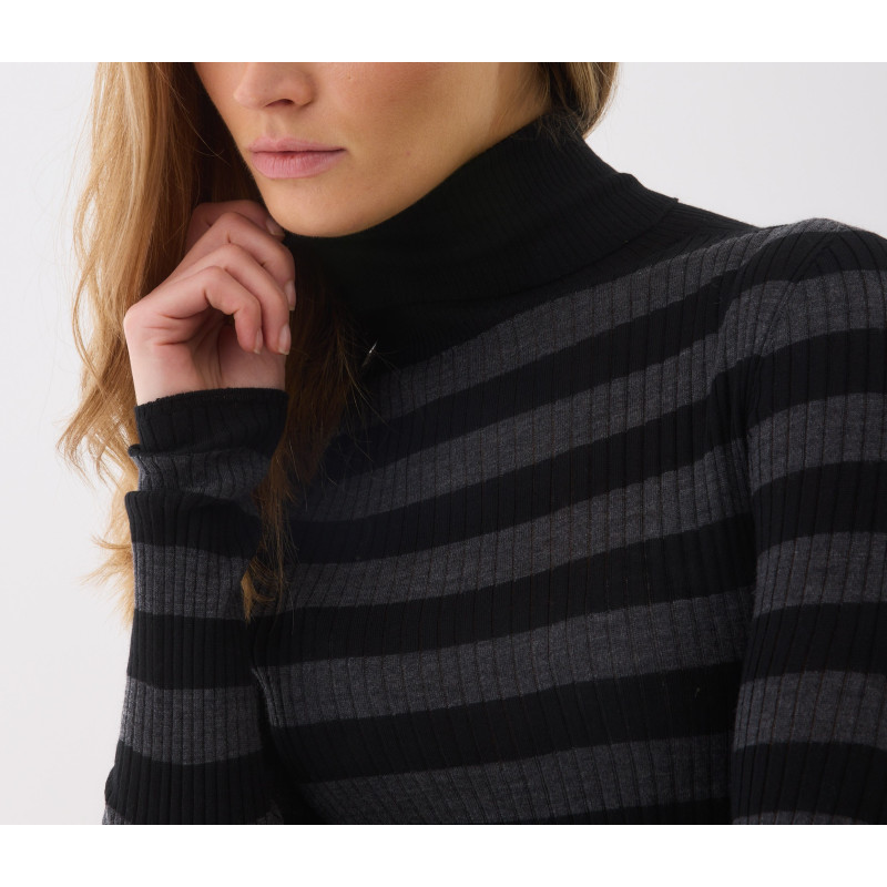 MAJESTIC FILATURES Pull Col roulé rayé