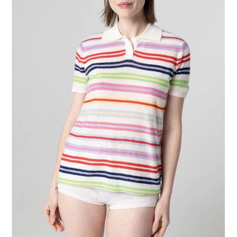 MAJESTIC FILATURES Polo Rayé Milk en Cachemire