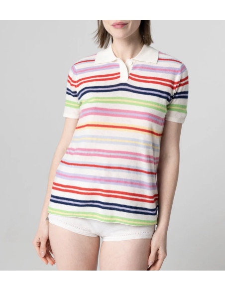 MAJESTIC FILATURES Polo Rayé Milk en Cachemire