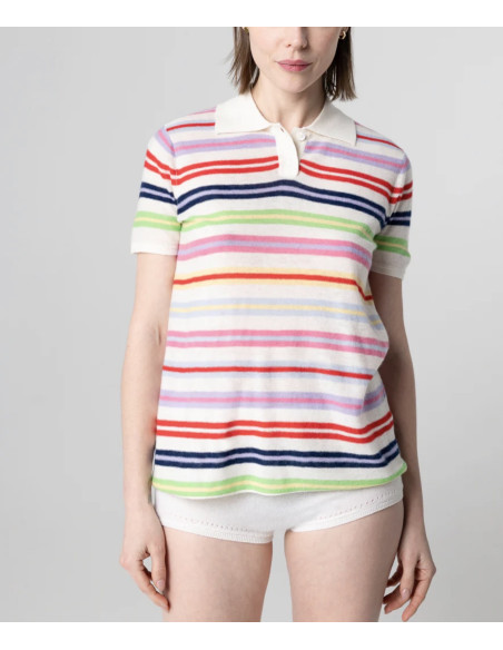 MAJESTIC FILATURES Polo Rayé Milk en Cachemire