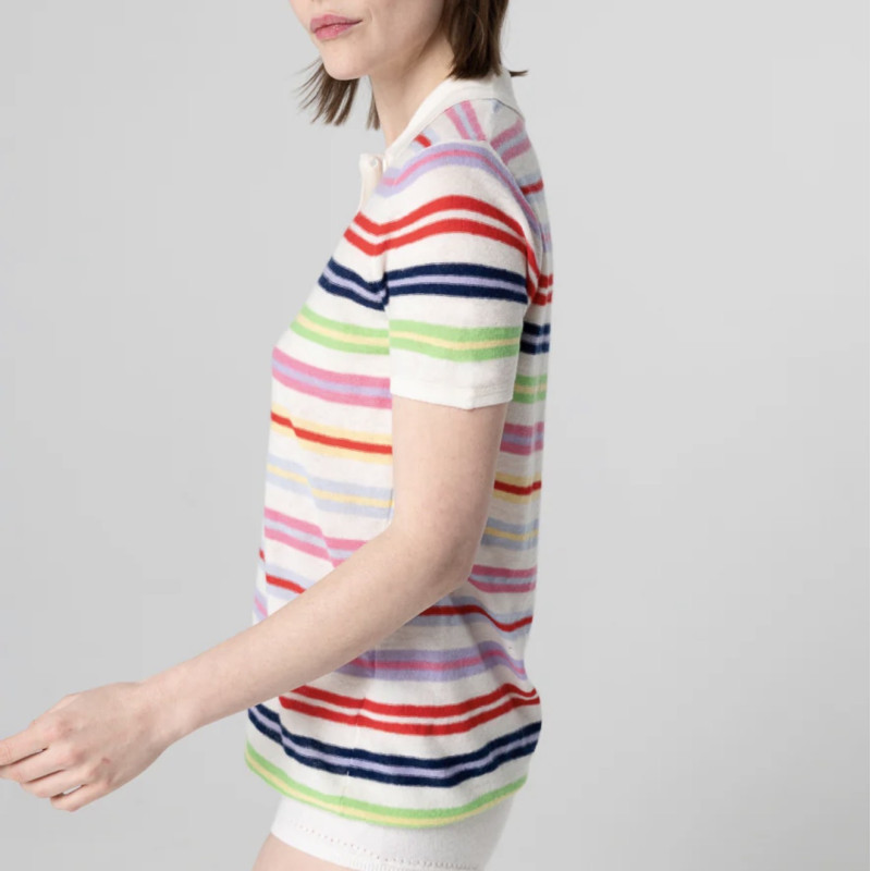 MAJESTIC FILATURES Polo Rayé Milk en Cachemire