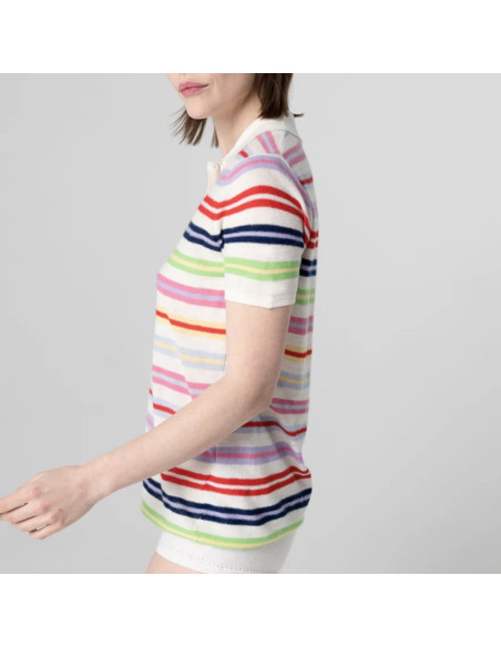 MAJESTIC FILATURES Polo Rayé Milk en Cachemire