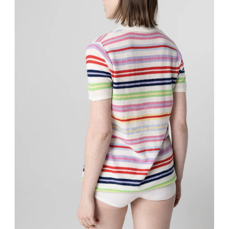 MAJESTIC FILATURES Polo Rayé Milk en Cachemire