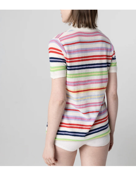 MAJESTIC FILATURES Polo Rayé Milk en Cachemire