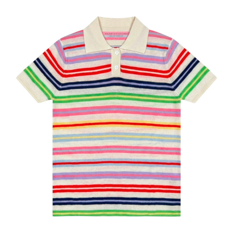 MAJESTIC FILATURES Polo Rayé Milk en Cachemire