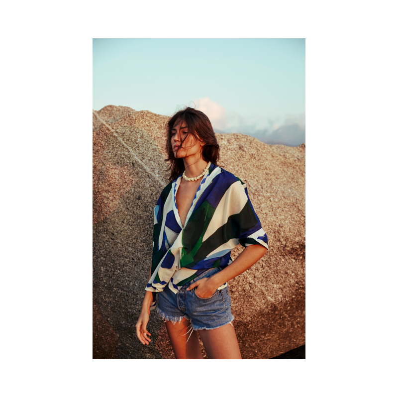 MARE DI LATTE Blouse HERACLES Cactus Lapis Blue