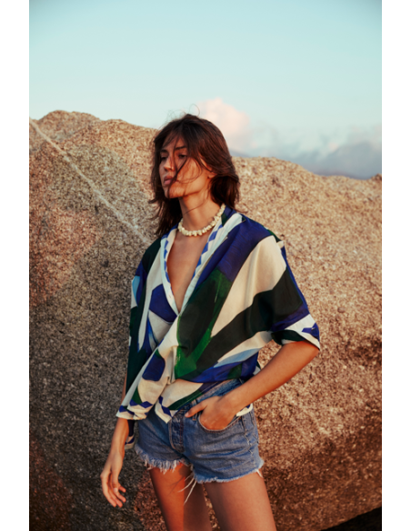 MARE DI LATTE Blouse HERACLES Cactus Lapis Blue