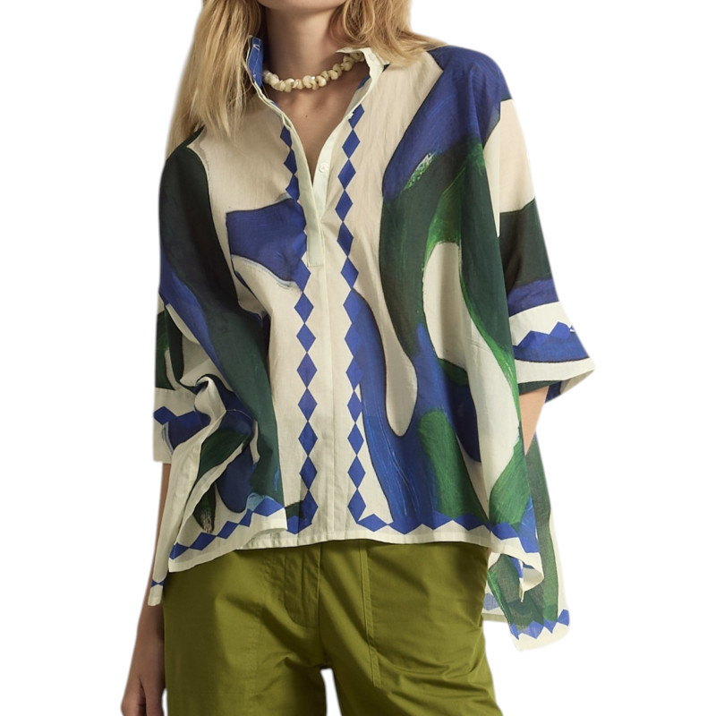 MARE DI LATTE Blouse HERACLES Cactus Lapis Blue
