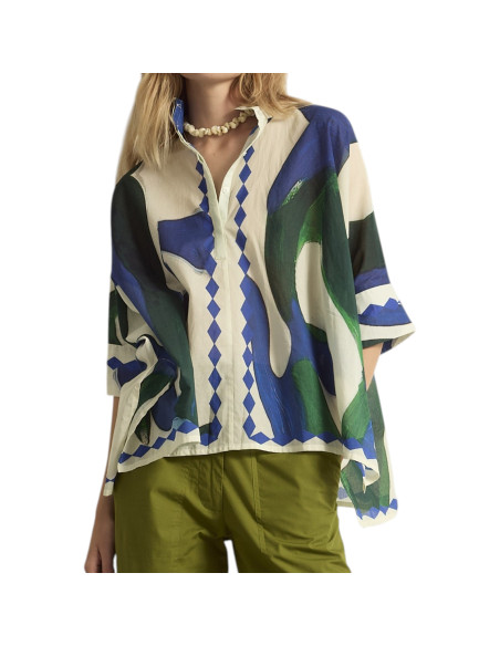 MARE DI LATTE Blouse HERACLES Cactus Lapis Blue