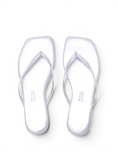 TKEES Tongs LILY Square Toe Mirror Chrome
