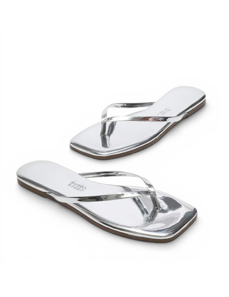 TKEES Tongs LILY Square Toe Mirror Chrome