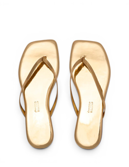 TKEES Tongs LILY Square Toe Mirror Gold