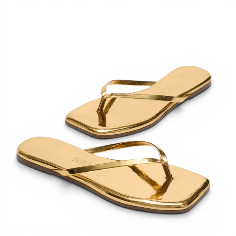 TKEES Tongs LILY Square Toe Mirror Gold