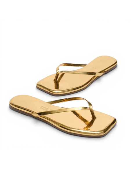 TKEES Tongs LILY Square Toe Mirror Gold