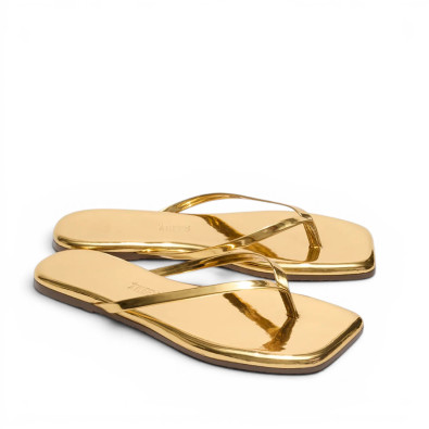 TKEES Tongs LILY Square Toe Mirror Gold