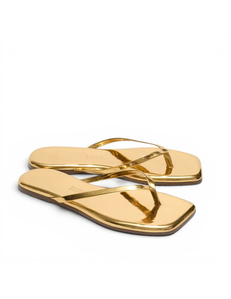 TKEES Tongs LILY Square Toe Mirror Gold