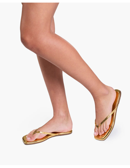 TKEES Tongs LILY Square Toe Mirror Gold